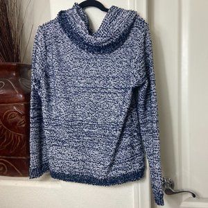 Vara Blue and White Knitted Turtleneck Oversized Warm Large